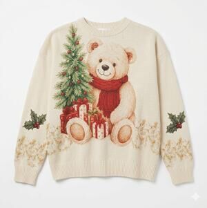 NEW Shall We XL Christmas Teddy Bear Sweater Soft Cute Casual Holiday